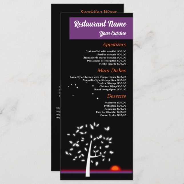 Menu Night Sky Sun, Restaurante Slimline (Frente/Verso)