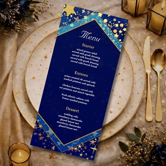 Menu Noite celestial mágica estelar de ouro azul de cas (Criador carregado)