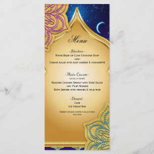 Menu Noites Árabes do Luar Azul Glam Gold Purple Cardáp