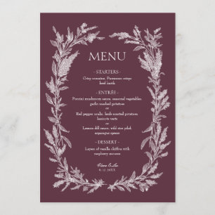 Menu Noiva Botânica de Arte de Linha Branca Pó Rosa