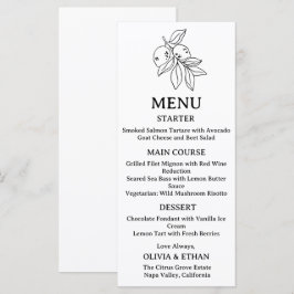 Menu Noiva de Limão Desenhada à Mão Minimalista