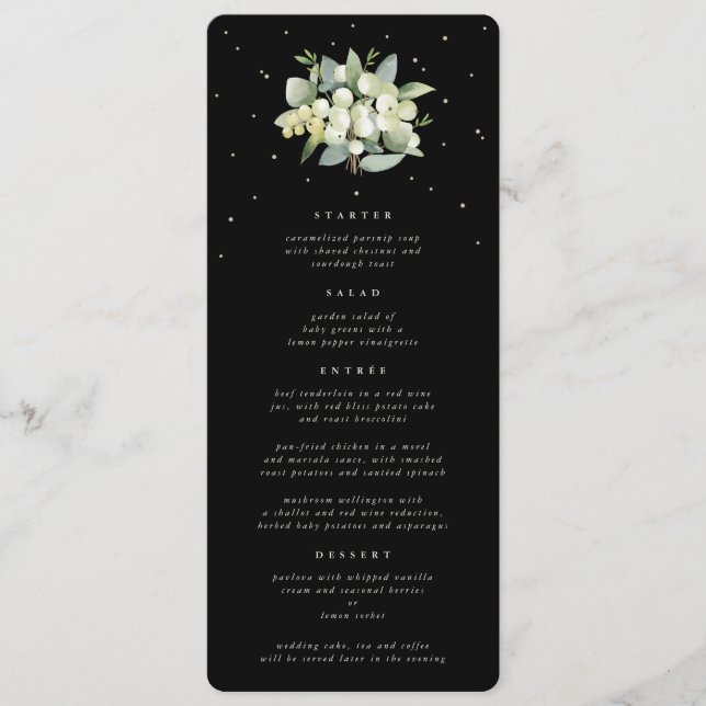Menu Noiva de Snowberry Preto+Eucalipto 4 Pratos Flat (Frente)