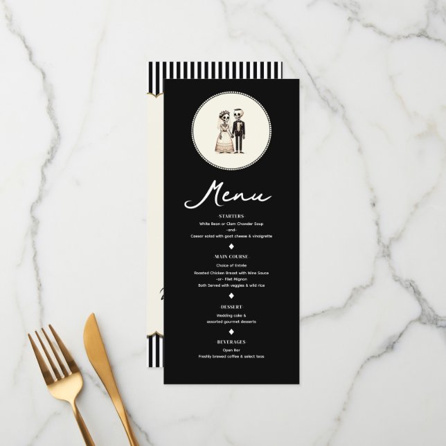 Menu Noiva Esqueleto de Desenho Animado + Cardápio de C (Frente/Verso In Situ)