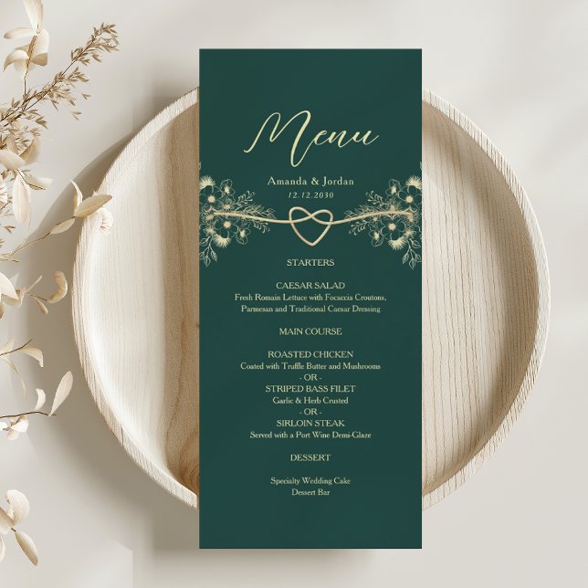 Menu Noiva Floral Dourada Esmeralda Verde (Criador carregado)