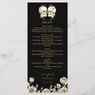 Menu Noivas góticas flores preto e dourado Casamento gó