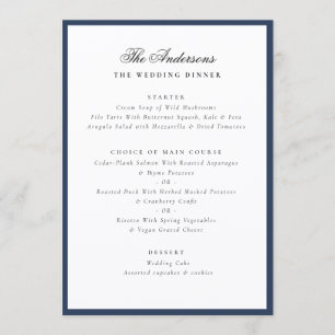 Menu Nome de Família Elegante Moldura Azul Jantar de Ca