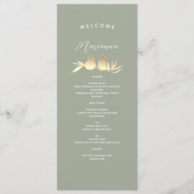 Menu Nome do Convidado Casamento Verde Salvia (Frente)