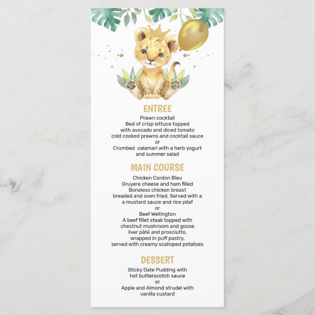 Menu Nosso pequeno primeiro aniversario da Coroa do Leã (Frente)