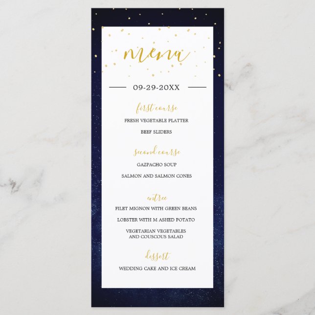 Menu Noturno de Casamento Elegante Moderno do Sky (Frente)