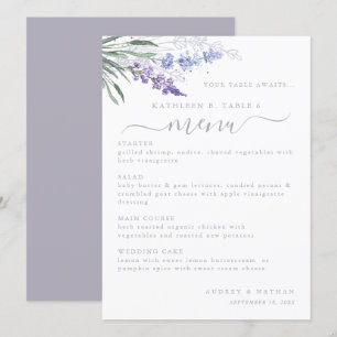 Menu Número da Mesa da Flor de Lavanda Cardápio de Casa