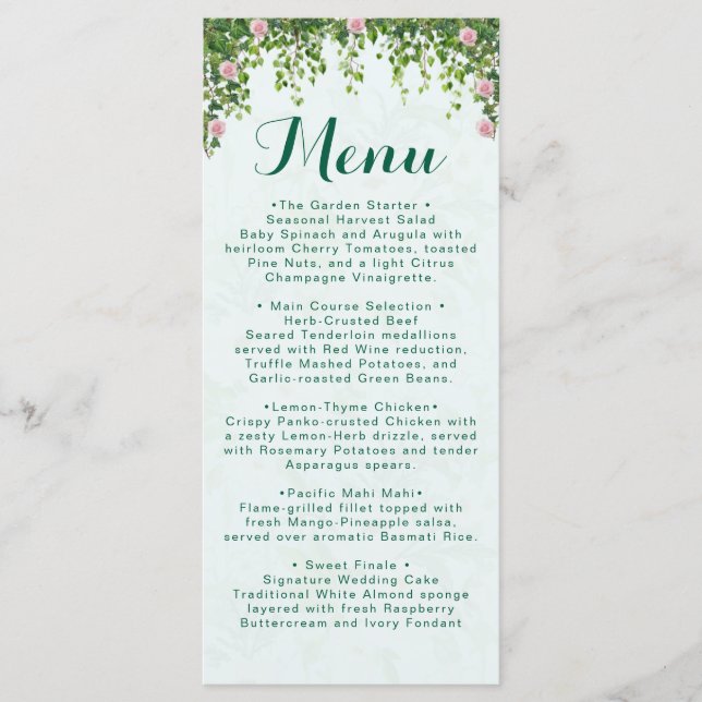 Menu Número de Mesa de Casamento Botânico com Hera Eleg (Frente)