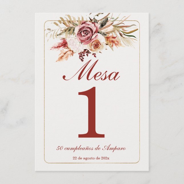 Menu Números de Mesa Boho Espanhol (Frente)