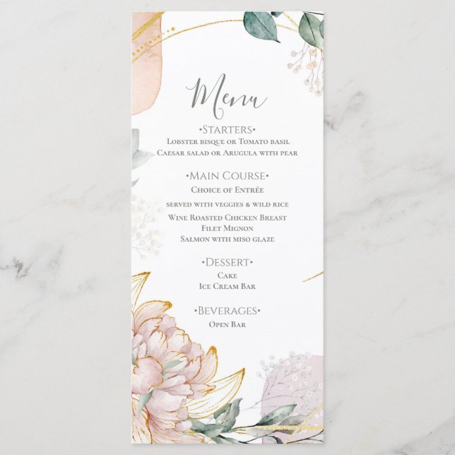 Menu O Casamento de Folhagens Florais Quadro Aureato (Frente)
