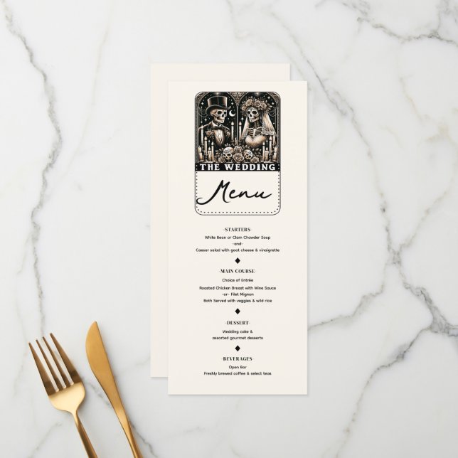 Menu O CASAMENTO Esqueletos Tarot Noiva & Noivo Cardápi (Frente/Verso In Situ)