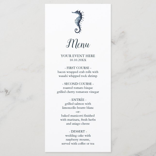 Menu O Cavalo de Mar Azul | Casamento náutico (Frente)