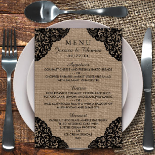 Menu O laço preto na coleção rústica do casamento d