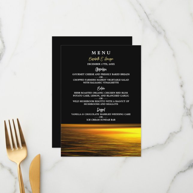 Menu Oceano ouro, Casamento Elegante de Praia (Frente/Verso In Situ)
