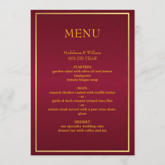 Menu Old Money Burgundy & Gold Elegant