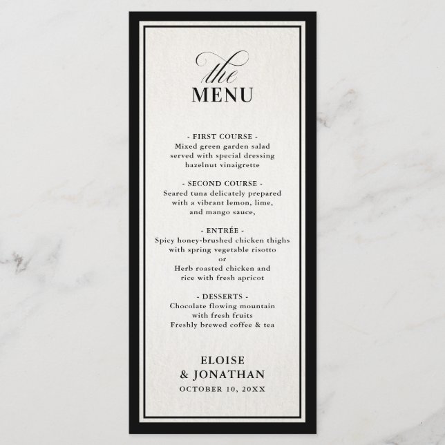 Menu Old Money Modern Formal Black Luxury Wedding (Frente)