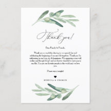 Olive Greenery Obrigado Carta, Nota De Napkin