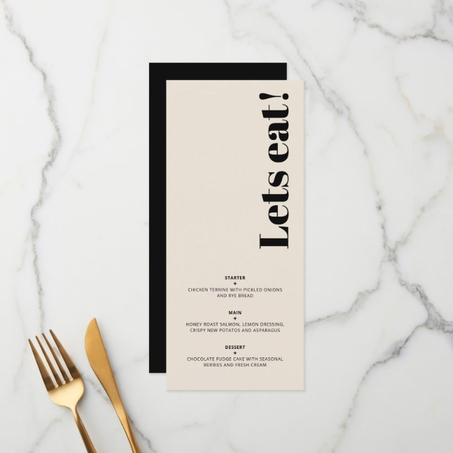 Menu OLIVIA Modern Almond Black Celestial Convidado (Frente/Verso In Situ)