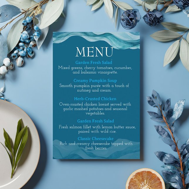 Menu ondas azuis de aquarela no oceano (Criador carregado)