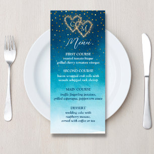 Menu Ondas De Cor Azul Oceânica Com Casamento De Monogr