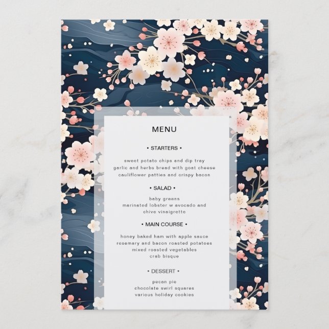 Menu Ondas Rosadas Flor de Cerejeira Casamento Moderno (Frente)
