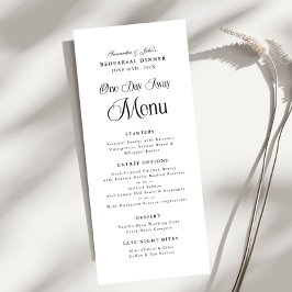 Menu One Day Away Modern Elegant  Rehearsal Dinner