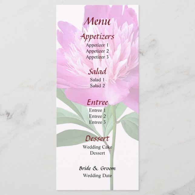 Menu One Pink Peony Weding (Frente)