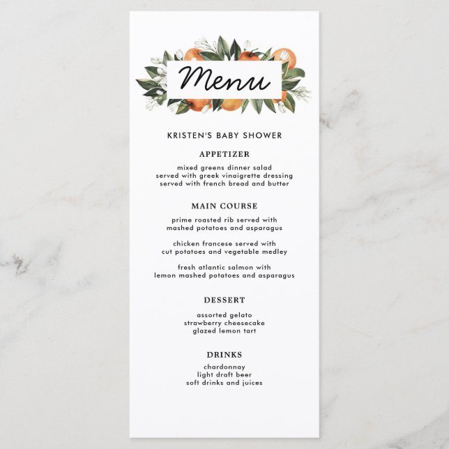 Menu Orange A Little Cutie está no caminho Chá de frald (Frente)