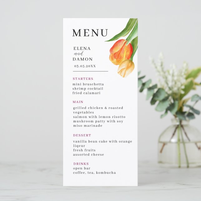 Menu Orange and Cream Tulip Wedding (Em pé/Frente)