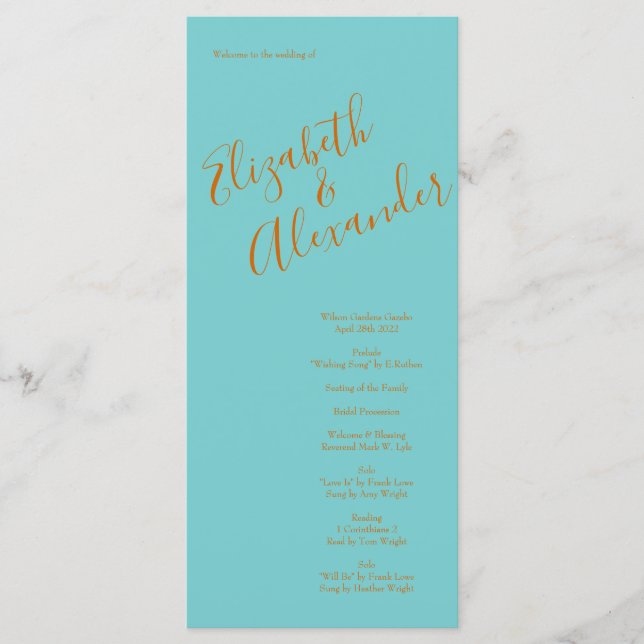 Menu Orange & Aqua Wedding Modern Floral (Frente)