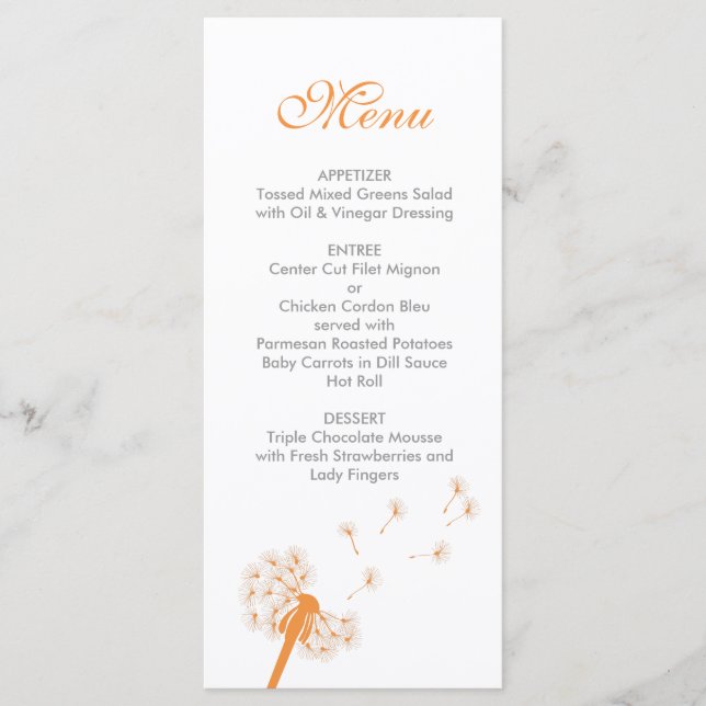 Menu Orange Dandelion Wedding (Frente)