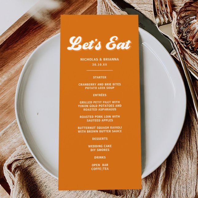 Menu Orange Retro 70s Boho Groovy Disco Casamento (Criador carregado)