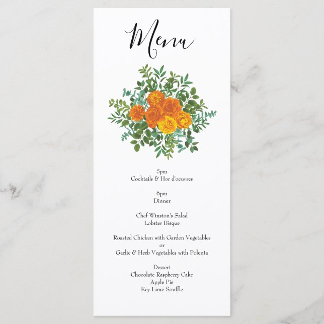 Menu Orange Rosa Wedding Floral Modern (Frente)