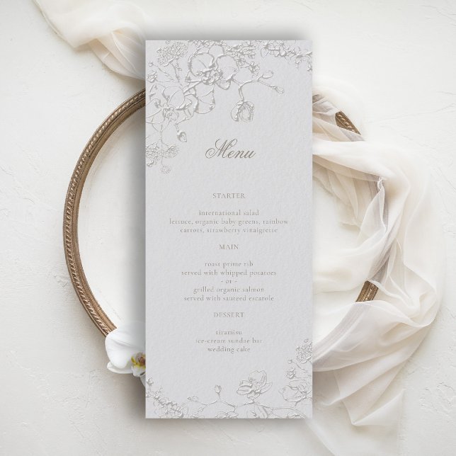 Menu Orchids Reverie Ivory Formal Traditional Wedding (orchid wedding menu art sketch romantic modern classic formal elegant ivory)