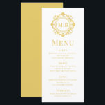 Menu Ornamentado Floral Monograma Casamento Elegante Do<br><div class="desc">Ornamentado Floral Monograma Elegante Dourado de Casamento apresenta suas iniciais personalizadas em monogramas elegantes,  cercadas por um quadro floral ornamental e uma camada de texto personalizada. Adicione um pouco de estilo e sofisticação à sua experiência de jantar de casamento com estes menus refinados. Criado pelo Evco Studio www.zazzle.com/store/evcostudio</div>