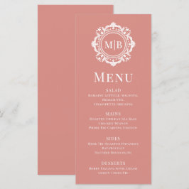 Menu Ornamentado Floral Monograma de Casamento Elegante