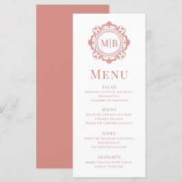 Menu Ornamentado Floral Monograma de Casamento Elegante