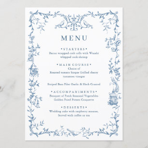 Menu Ornamentado Victoriano Dusty Blue Floral Casamento