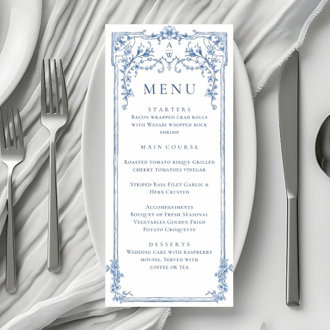 Menu Ornamentado Vitoriano Azul Grace Janto Casamento F (Criador carregado)