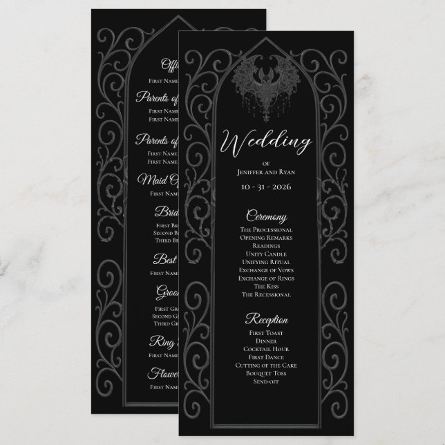 Menu Ornate border Gothic Wedding Program (Frente/Verso)