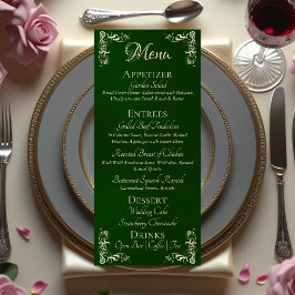 Menu Ornate Border & Heart Monogram - Emerald