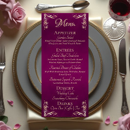 Menu Ornate Border & Heart Monogram - Plum