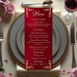 Menu Ornate Border & Heart Monogram - Red