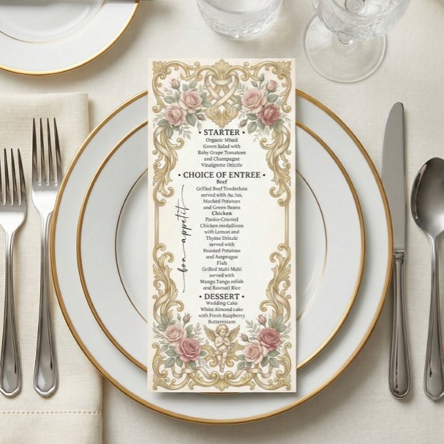 Menu Ornato Falso Ouro e Rosa Desbotado Floral Rococó (Criador carregado)