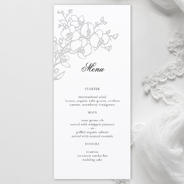 Menu Orquídea Elegante Casamento Formal Tradicional Bra (orchid wedding menu formal modern classic traditional black tie parents hosted white)