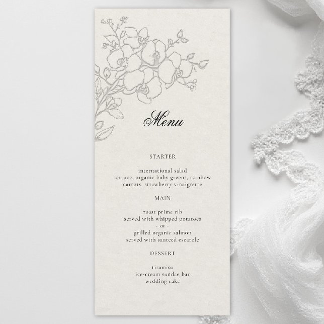 Menu Orquídea Elegante Ecru Formal Casamento Tradiciona (orchid wedding menu formal modern classic traditional black tie parents hosted ecru)