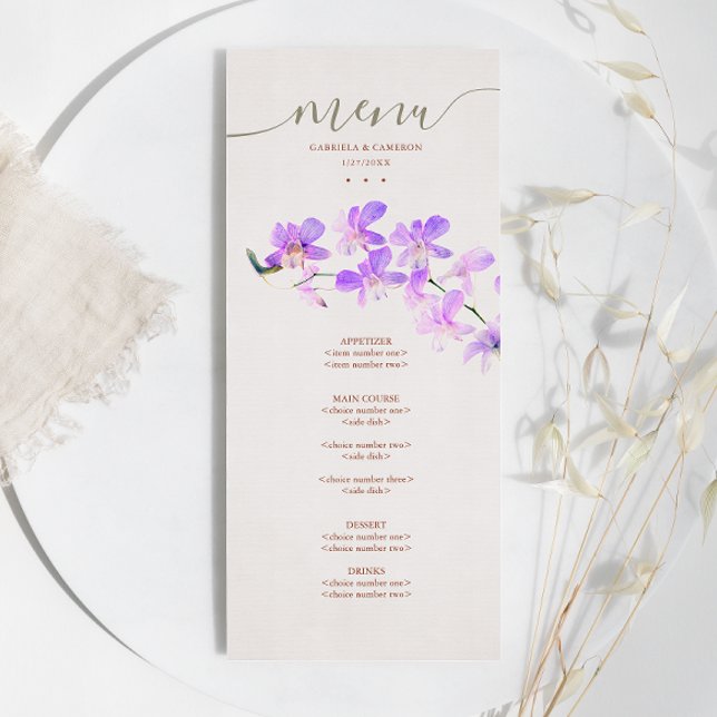 Menu Orquídea Floral de Aquarelas Terracotta Casamento (Criador carregado)